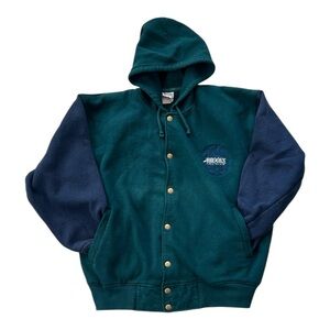Vintage Brooks Varsity-Style Jacket Snap-Button Hood Embroidered Crest Medium